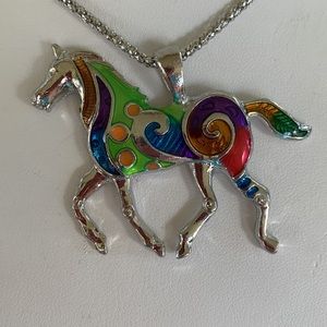 Colourful enamel Horse choker necklace with matching earrings SET new